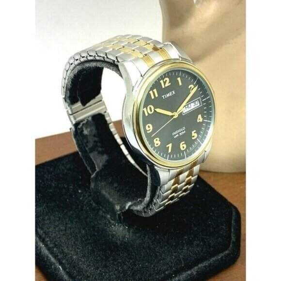 Timex Men's Watch T26481 Quartz 35mm Gray Dial Indiglo Two Tone Stretched Band - Picture 13 of 13